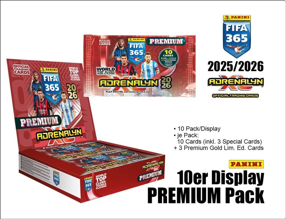 Panini FIFA 365 2025/2026 Adrenalyn XL – Premium Pack, display om 10 paket