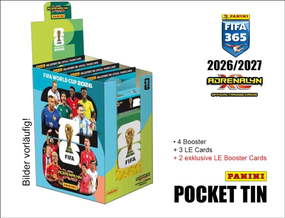 Panini FIFA 365 2026/2027 Adrenalyn XL – Pocket Tin, display med 4 burkar (tyska)