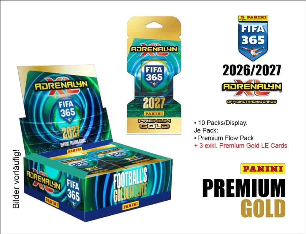 Panini FIFA 365 2026/27 Adrenalyn XL – Premium Gold Pack-display med 10 paket