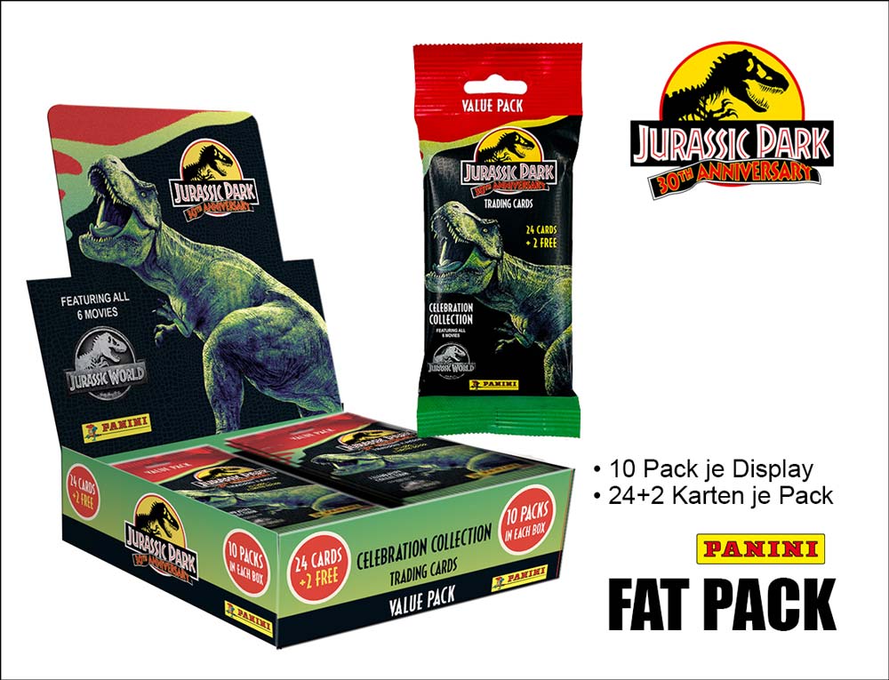 Panini Jurassic Park 30th Anniversary Trading Cards – Fat Pack-display med 10 paket