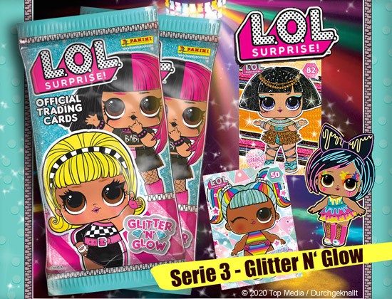Panini L.O.L. Surprise! Trading Cards Serie 3 Glitter 'N' Glow – Display med 24 paket