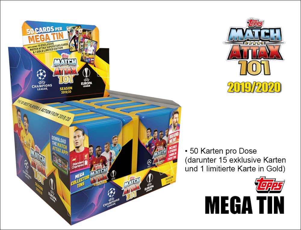 Topps Match Attax 101 2019/20 – Display med 12 mega tins