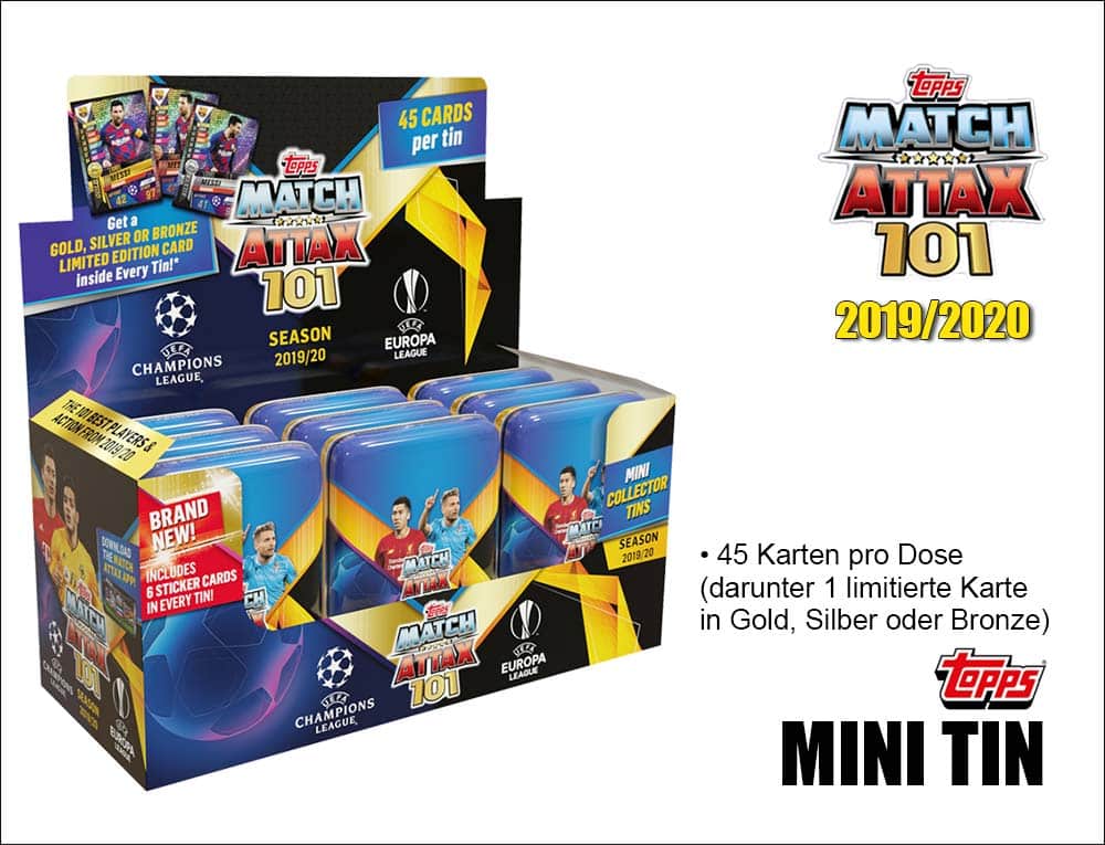 Topps Match Attax 101 2019/20 – Mini Tin Display (12 burkar)