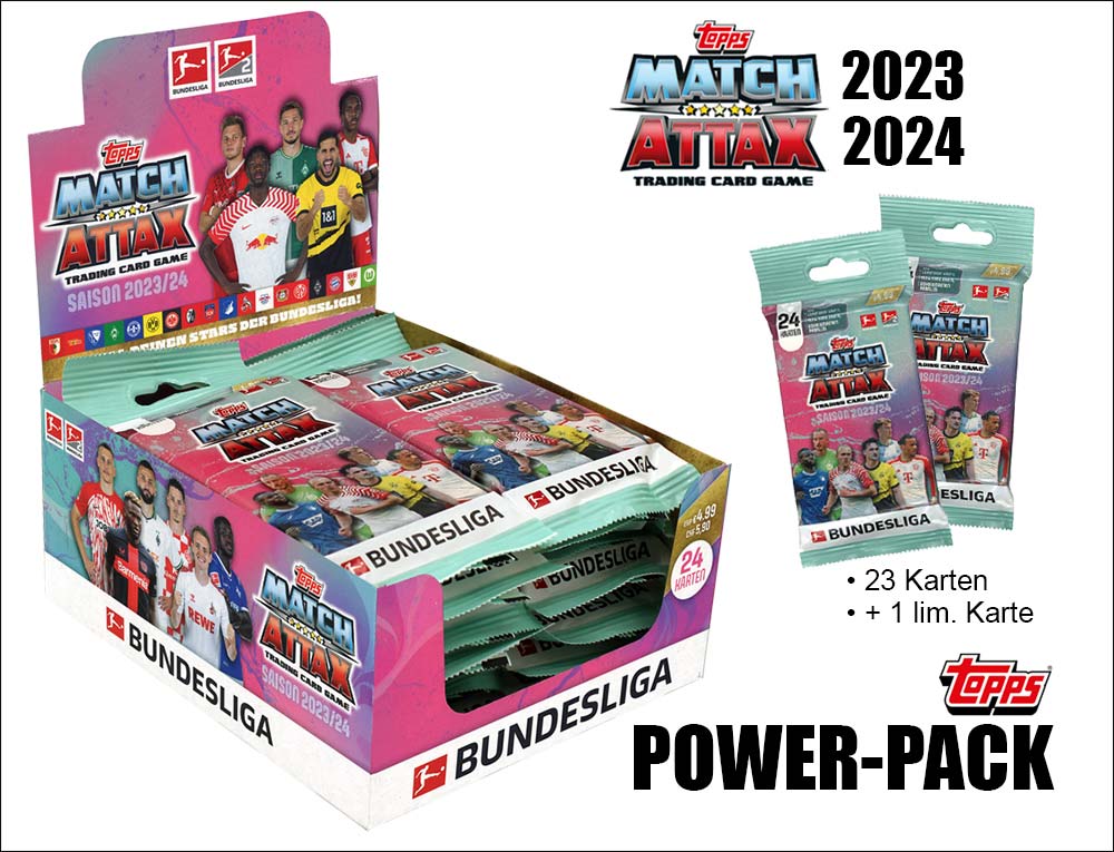 Topps Match Attax Bundesliga 2023/24 – Power Pack-display med 14 fat packs (tyska)