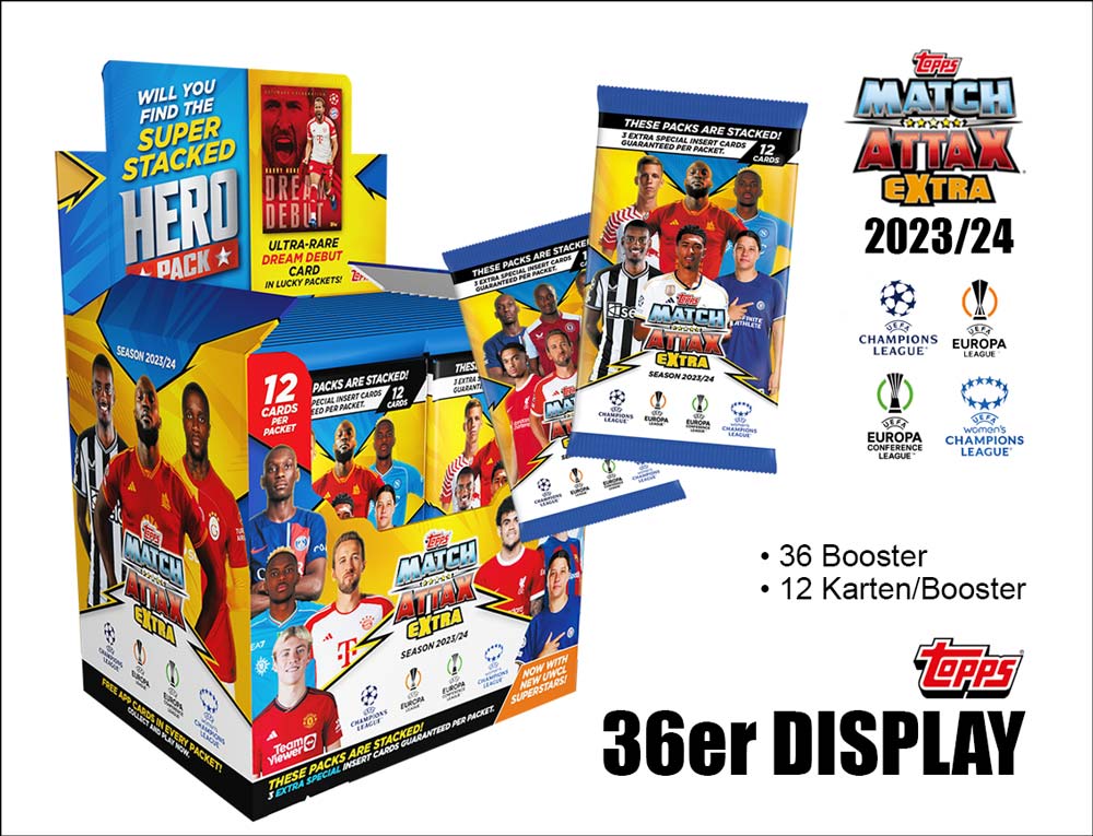 Topps Match Attax EXTRA UEFA Champions League 2023/2024 – Display med 36 paket
