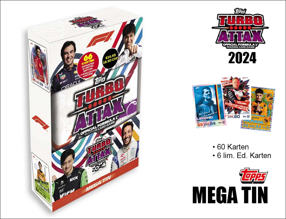 Topps Turbo Attax Formel 1 2024 – Mega Tin (Revved Up / Fast Track)