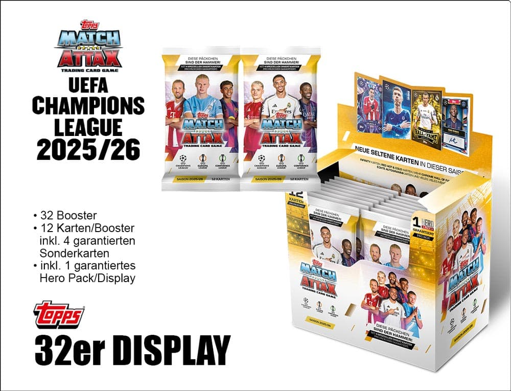 Topps UEFA Champions League Match Attax 2025/26 – Display om 32 paket